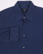 Hugo Boss Navy Blue Slim Fit Stretch French Cuff Dress Shirt 39-40 Medium