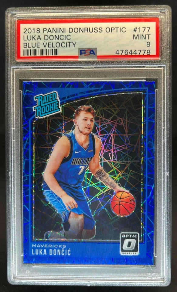 2018-19 Donruss Optic Luka Doncic Blue Velocity RC #177 Mavericks PSA 9