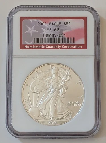 2001 AMERICAN EAGLE $1 NGC MS69 FLAG BANNER 1 OUNCE SILVER COIN SKU 188685-051