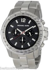 NEW MICHAEL KORS SILVER STAINLESS STEEL CHRONOGRAPH BLACK DIAL MEN WATCH MK8172
