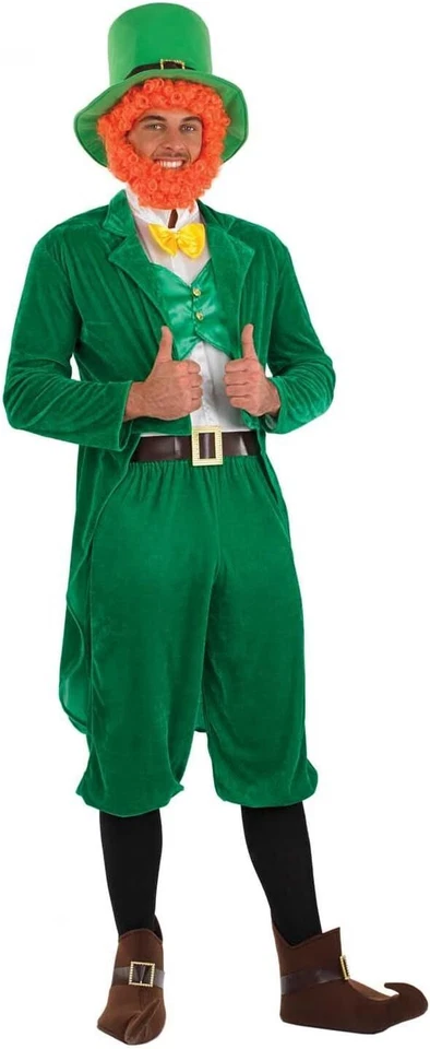 男式经典 Leprechaun 服装 + 胡须 M - XL 爱尔兰圣帕特里克花式连衣裙 — 第 2/4 张图片