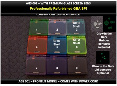 Nintendo Game Boy Advance GBA SP System AGS 001 Front-lit Model GLASS CLR Color