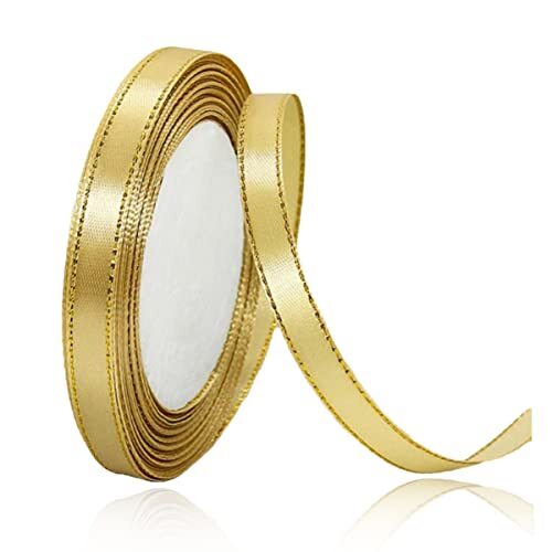 Gold Satin Ribbons 3/8 Inch x 25 Yards Fabric Ribbon with Gold Edges Border f...