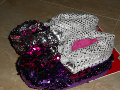NEW PINK PURPLE SILVER MARDI GRAS JESTER SEQUIN SLIPPERS GIRLS 13/1 PAJAMAS GIFT