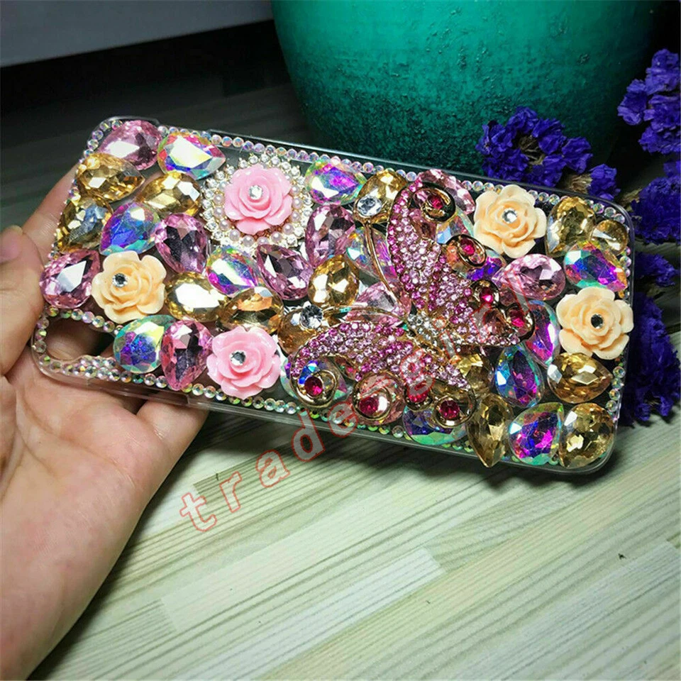 Funda de Lujo Brillante Brillante Flor Diamante Mariposa Cristal Brillante Cubierta de Teléfono Foto 3 de 4