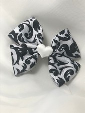 Girls Black  White Damask Bow Handmade