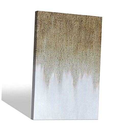 Abstract Textured Gold White Canvas Painting 36''x24'' Gold White Oil Painting