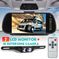 7"Touch Button Monitor Mirror License Plate Rear View Backup Camera Night Vision