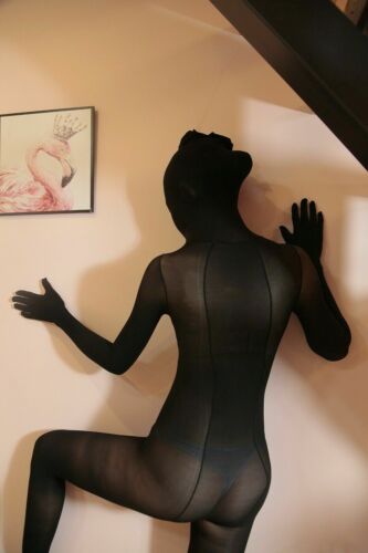 220 Pfund Männer Frauen durchsichtiger Body 10D Samt Full Bodystocking mit Handschuhen & Kapuze - Bild 1 von 13