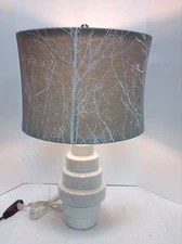 Frontgate Grandinroad White Porcelain Table Lamp Light Fixture Tan Shade Bedside