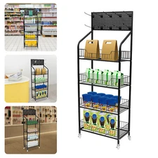 4-Tier Mobile Retail Display Rack Snack Storage Organizer Basket Stand Cart+Hook