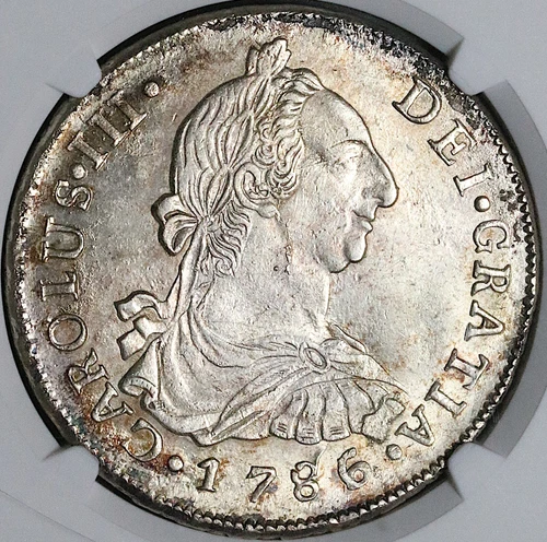 1786/5 NGC UNC Bolivia 8 Reales Rare Overdate Charles III Coin POP 2/0 25061101D