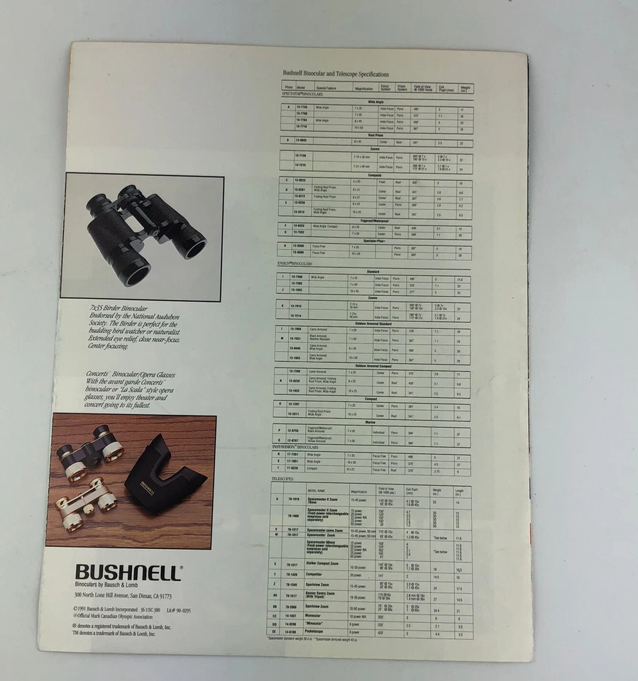 1992 Bushnell Sports Optics Catalog Flyer Scopes Binoculars Telescopes Olympics - Image 2 of 4
