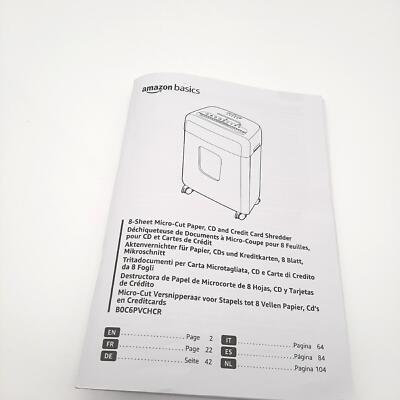 Amazon Basics Mikroschnitt-Aktenvernichter 8 Blätter Papier CD Kreditkarten