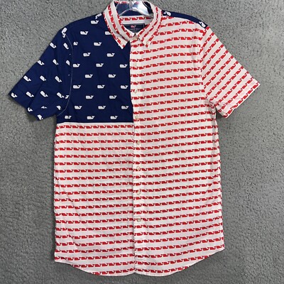 Vineyard Vines Shirt Youth Sz L 16 Patriotic Flag USA Murray Button Up Slim Fit