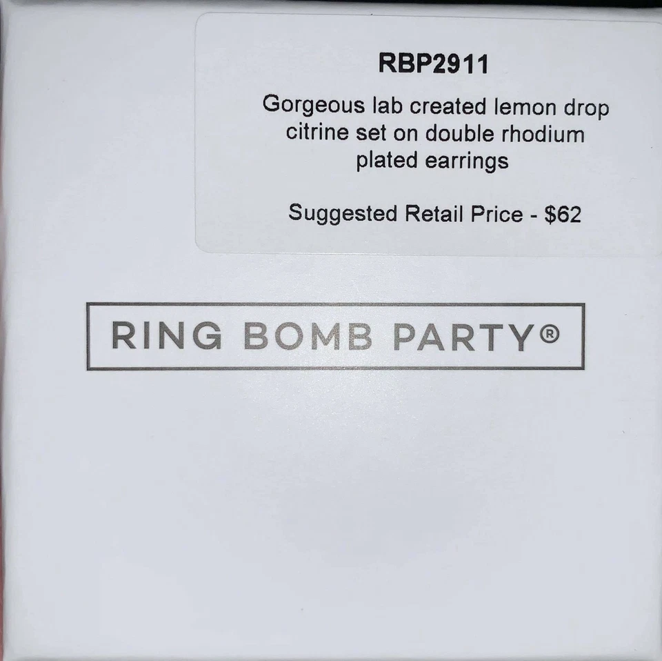 Precioso conjunto de pendientes dobles chapados en rodio con gota de limón creado en laboratorio Foto 3 de 4