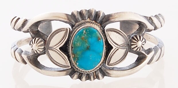 Native American Handmade Sterling Silver Bracelet with Turquoise