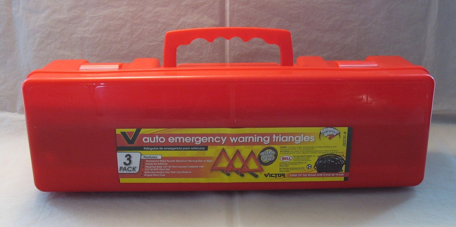 Bell Victor 231-8 Auto Highway Emergency Warning Triangles 3 Pack w/ Case DOT