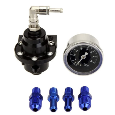 #ad Aluminum Universal Adjustable Fuel Pressure Regulator W GaugeFitting Kit Black $16.22