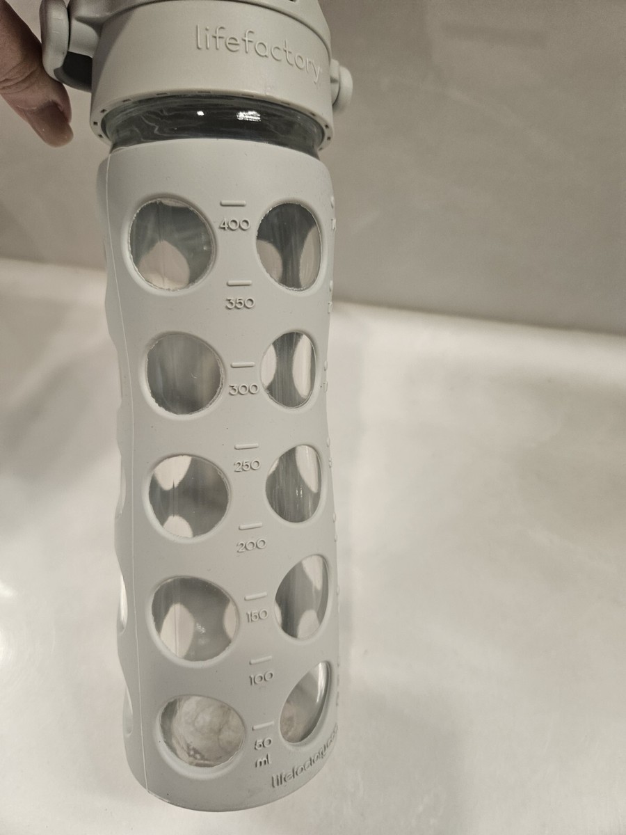 LIFEFACTORY 16 oz Glass Silicone Water Bottle Grey