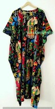 Cotton Black Floral Kaftan Gown Sleepwear Nightdress Ethnic Beach Coverup Maxi