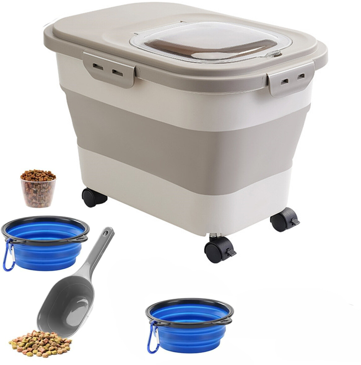 Collapsible Dog Food Storage Container 20 Lbs Pet Cat Pantry w/Casters Organizer
