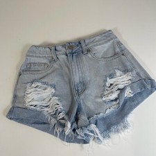 Forever 21 Cut-Off Denim Shorts Womens 25 Blue Mid Rise Distressed Frayed Cuffed