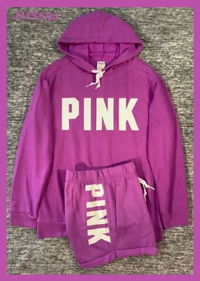 Victoria's Secret Pink Campus Hoodie Boyfriend Shorts Set Neon