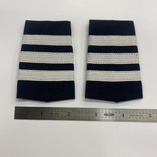 3 White Stripes Shoulder Epaulette On Navy - Made In USA - 3”x 21/8” x 1-3/4”
