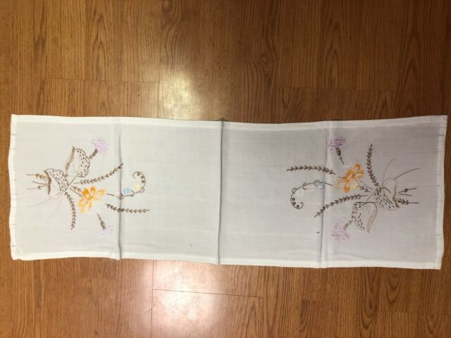 vintage embroidered cotton table runner pretty flowers