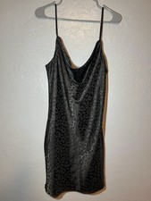 Hey Babe Black Leopard Print Dress Cowl Neck Strappy Sleeveless M