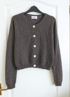 Brora Cashmere Guernsey Cardigan Size 12 Grey Knit Button Up Long Sleeve