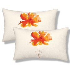 Watercolor Flower Lumbar Throw Pillow Covers Single Poppy Flower Pillow Cases...