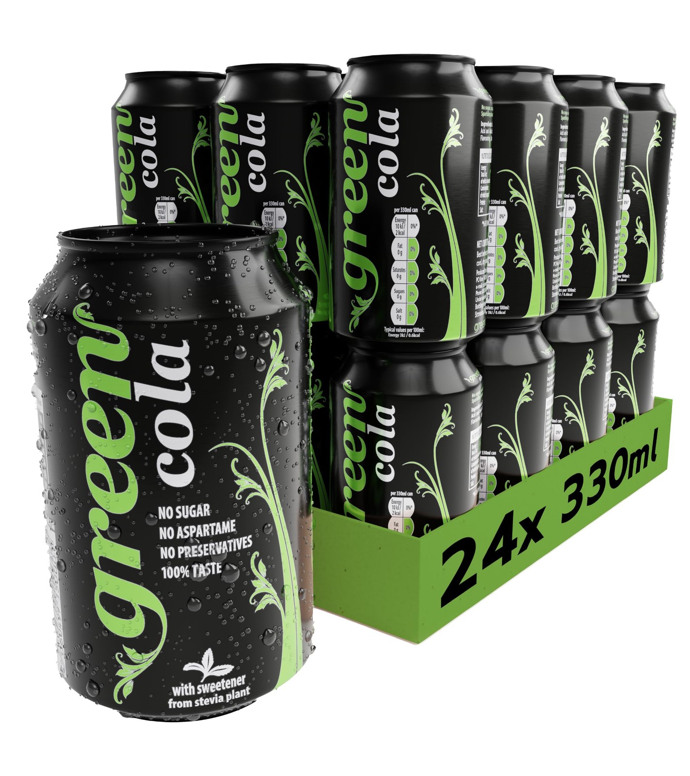 Green Cola Zero Calorie Soft Drink – Sugar-Free 330ml (Pack of 24), White - Image 5