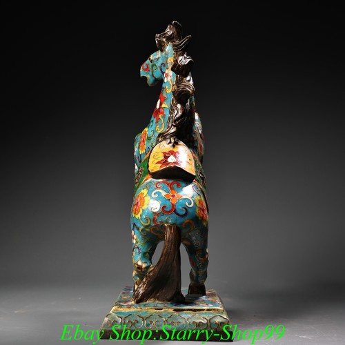 10.6" Old Chinese Dynasty Bronze Cloisonne Enamel Wealth Horse Animal Statue - Picture 5 of 10