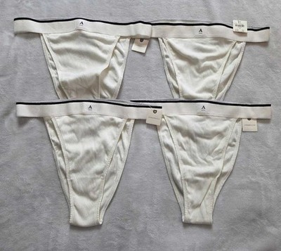 New SET OF 4 M By Anthropologie ribbed cotton bikini panty panties in white