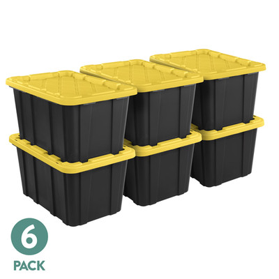 Sterilite 27 Gallon Industrial Storage Tote Bin Black Yellow Heavy Duty Box