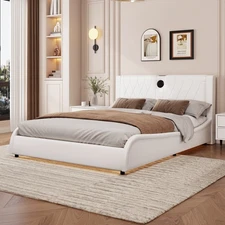 Queen Size Upholstered Platform Bed with Headboard, Bluetooth and RGB LED Light