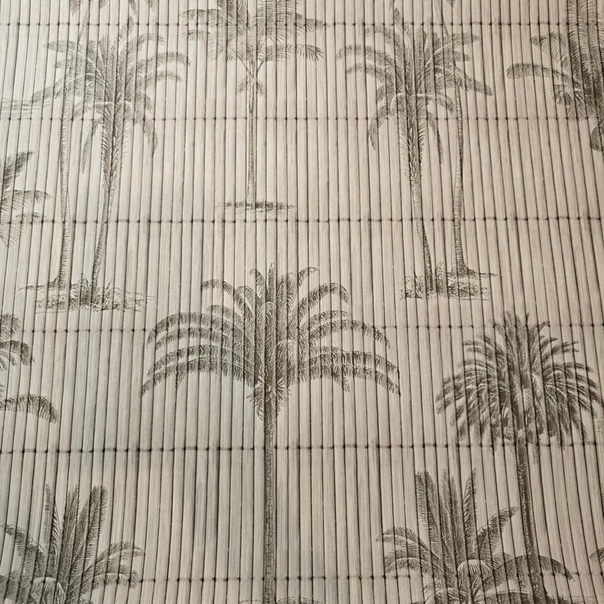 Makisu Bamboo Panel Effect Wallpaper Natural Textured Vinyl Beige Palm Tree