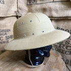 Vintage 60s Vietnam War Era Pith Helmet Safari Beige Cotton Military Surplus