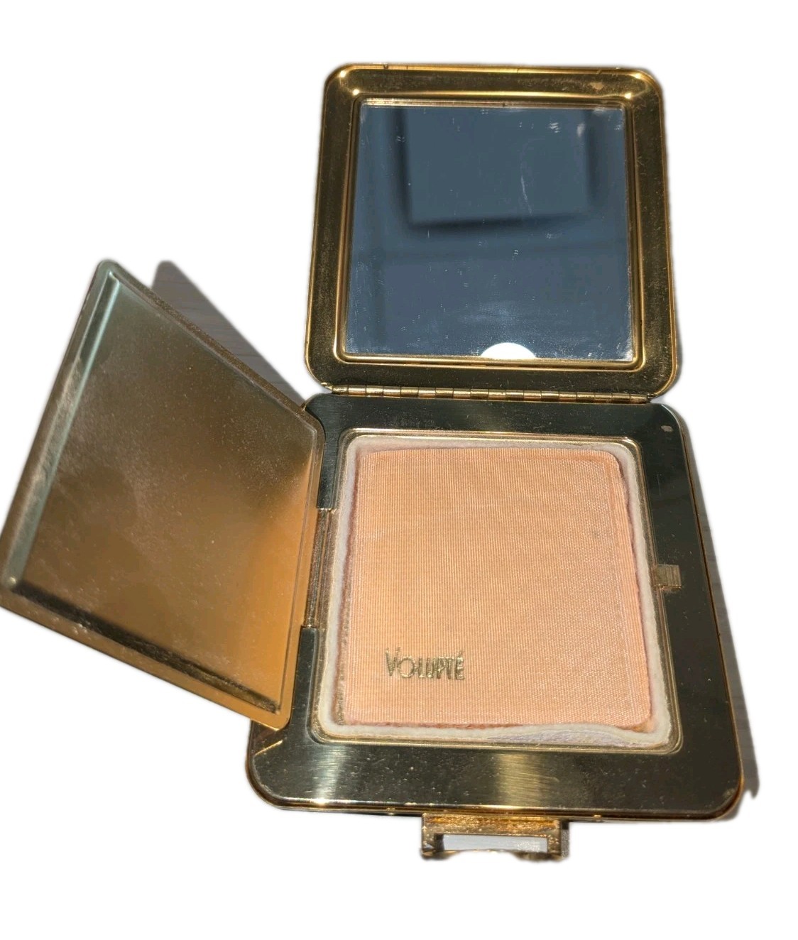 Vintage Volupte Gold Tone Compact Mirror Cute Belt Clasp Makeup Powder EUC 