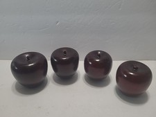 Lot de 4 pommes vintage années 70 bois massif "3" tour à main bois dur poli. 