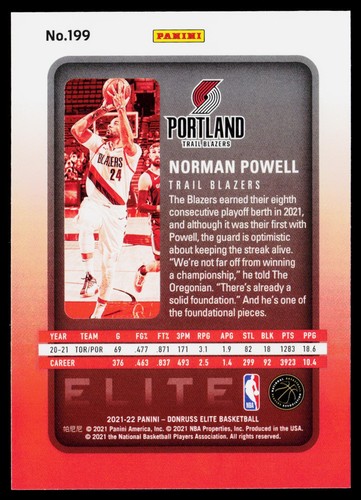 Blazer da trail Norman Powell 2021-22 Donruss Elite arancione Portland - Foto 2 di 2
