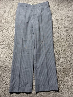 True Vintage 1970s Oakton Trousers Grey Striped Wool Blend 32x30 Fit White