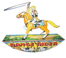 Vintage 1950s Marx Toys Range Rider Cowboy Lasso Horse Tin Litho Wind Up Toy