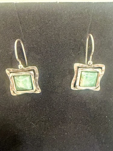 C & H Israel Jewelry 925 Sterling Silver Eilat Stone Modernist Earrings ca. 1970