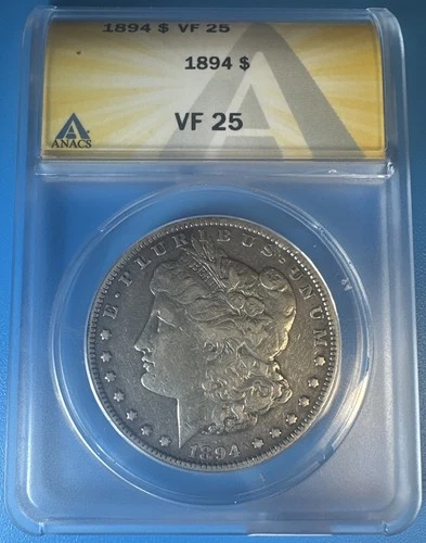 1894 P MORGAN SILVER DOLLAR ANACS VF25 NICE ORIGINAL KEY DATE