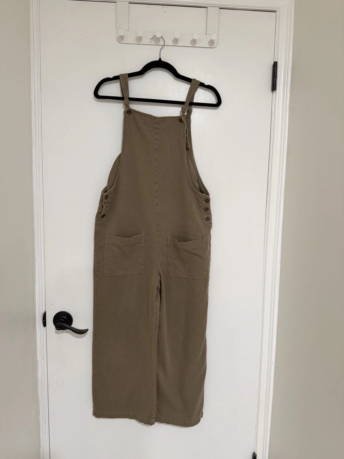 ZARA Overalls Carpenter Bibs Twill Oversized Tan Front Pockets Women’s Small