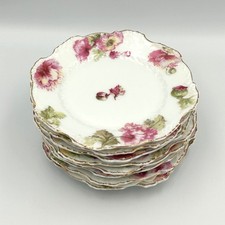 Antiguo Juego de 8 Platos de Porcelana Oscar Schlegelmilch Alemania Rosa Amapola Floral