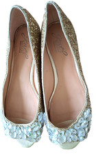 Badgley Mischka Jewel Mathilda 6 1/ 2 Silver Rhinestone Ballet Flat Prom Wedding